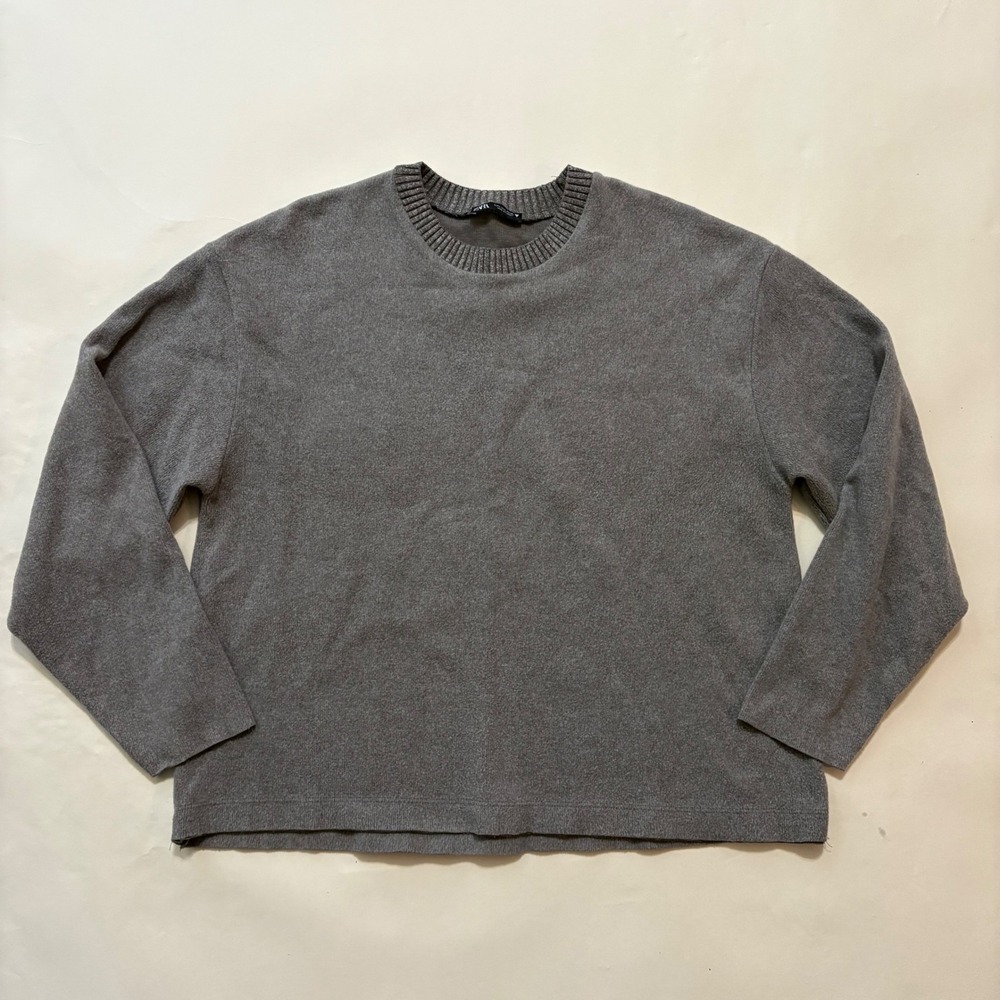 Zara Large Taupe Brown Gray Knit Crewneck Pullover Sweater Relaxed Fit